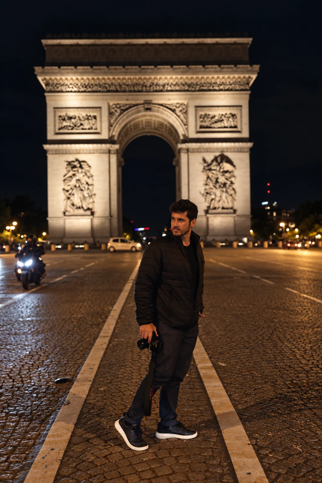 Marcos Samerson diante do Arco do Triunfo em Paris